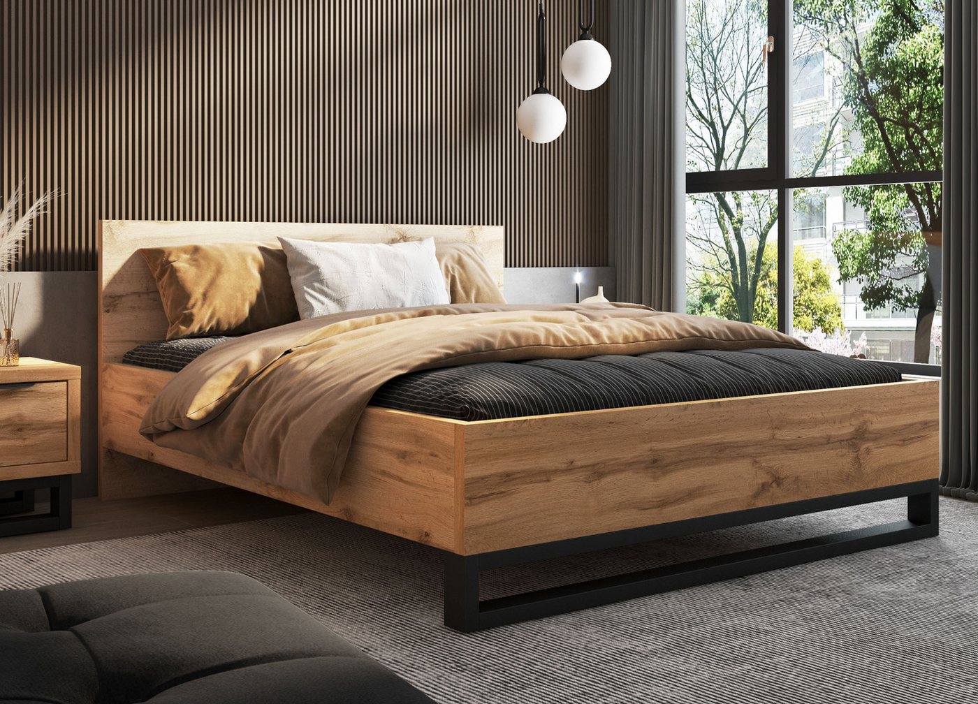 Home affaire Bettgestell Bronne, Topeseller, Industrial Design (In den Breiten 140cm, 160cm und 180cm), Stauraumbett in drei Breiten, stabil mit Kufen in Metall – Bild 3 von 5