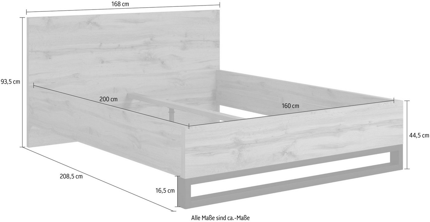 Home affaire Bettgestell Bronne, Topeseller, Industrial Design (In den Breiten 140cm, 160cm und 180cm), Stauraumbett in drei Breiten, stabil mit Kufen in Metall – Bild 5 von 5