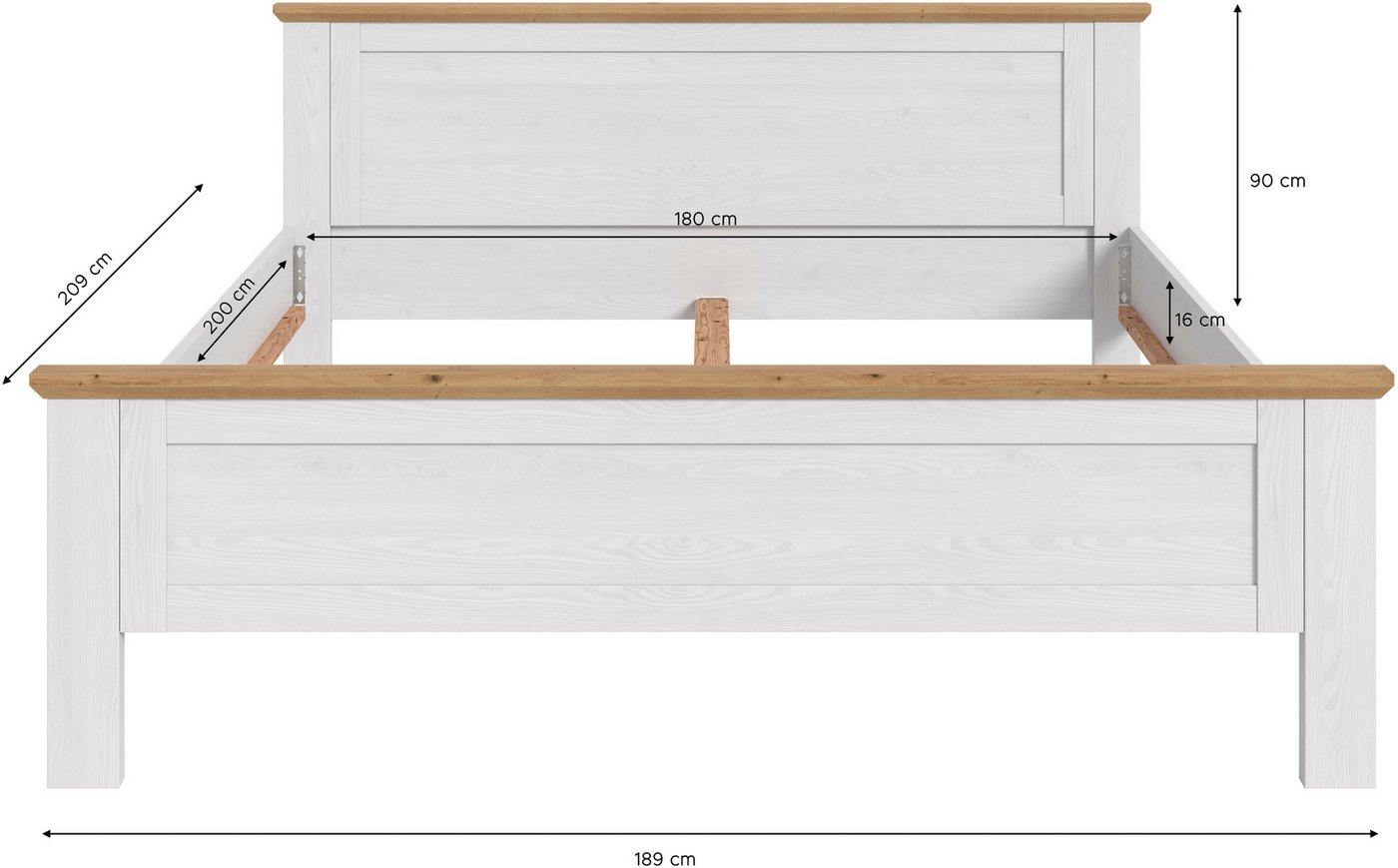 Home affaire Bettgestell COSENZA, Breite 189cm, im Landhausstil (für Matratzen 180x200 cm, ohne Lattenrost), Bett, Kastenbett, Schlafzimmer, Schlafen – Bild 5 von 5