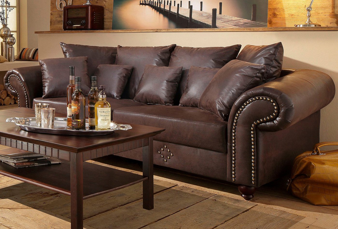 Home affaire Big-Sofa King George Mega Sofa, viel Platz, Federkern, Ziernägel – Bild 4 von 5
