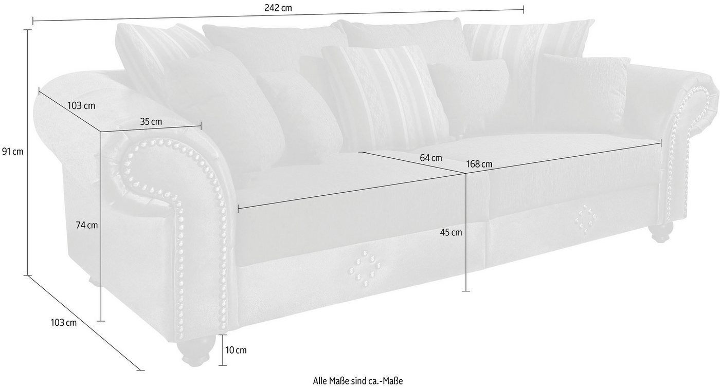 Home affaire Big-Sofa King George Mega Sofa, viel Platz, Federkern, Ziernägel – Bild 2 von 4