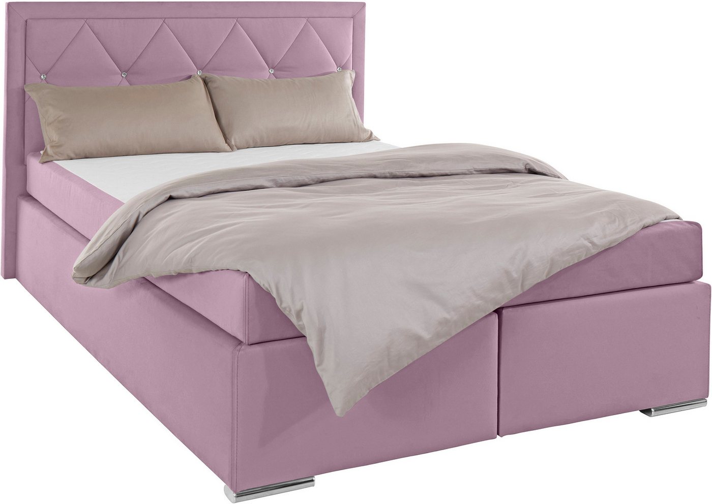 Home affaire Boxbett ALFIE, Polsterbett wahlweise mit Bettkasten, Samtvelours-Bezug (mit PUR-Schaumtopper (H2), Kaltschaumtopper (H3) oder Viscotopper (H4), mit – Bild 2 von 5
