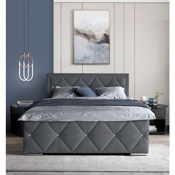 Home affaire Boxbett ALFIE, Stauraumbett mit Bettkasten, Bonnell- oder TFK-Matratze H2-H4 (mit Knopfsteppung oder Strasssteinen), inkl. Topper, Samtvelours-Stof