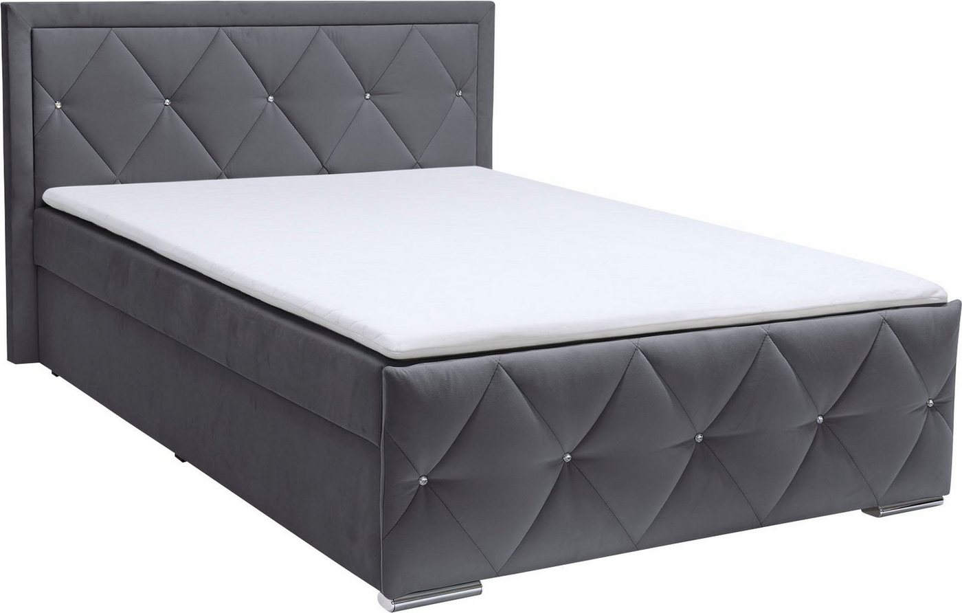 Home affaire Boxbett ALFIE, Stauraumbett mit Bettkasten, Bonnell- oder TFK-Matratze H2-H4 (mit Knopfsteppung oder Strasssteinen), inkl. Topper, Samtvelours-Stof – Bild 2 von 5