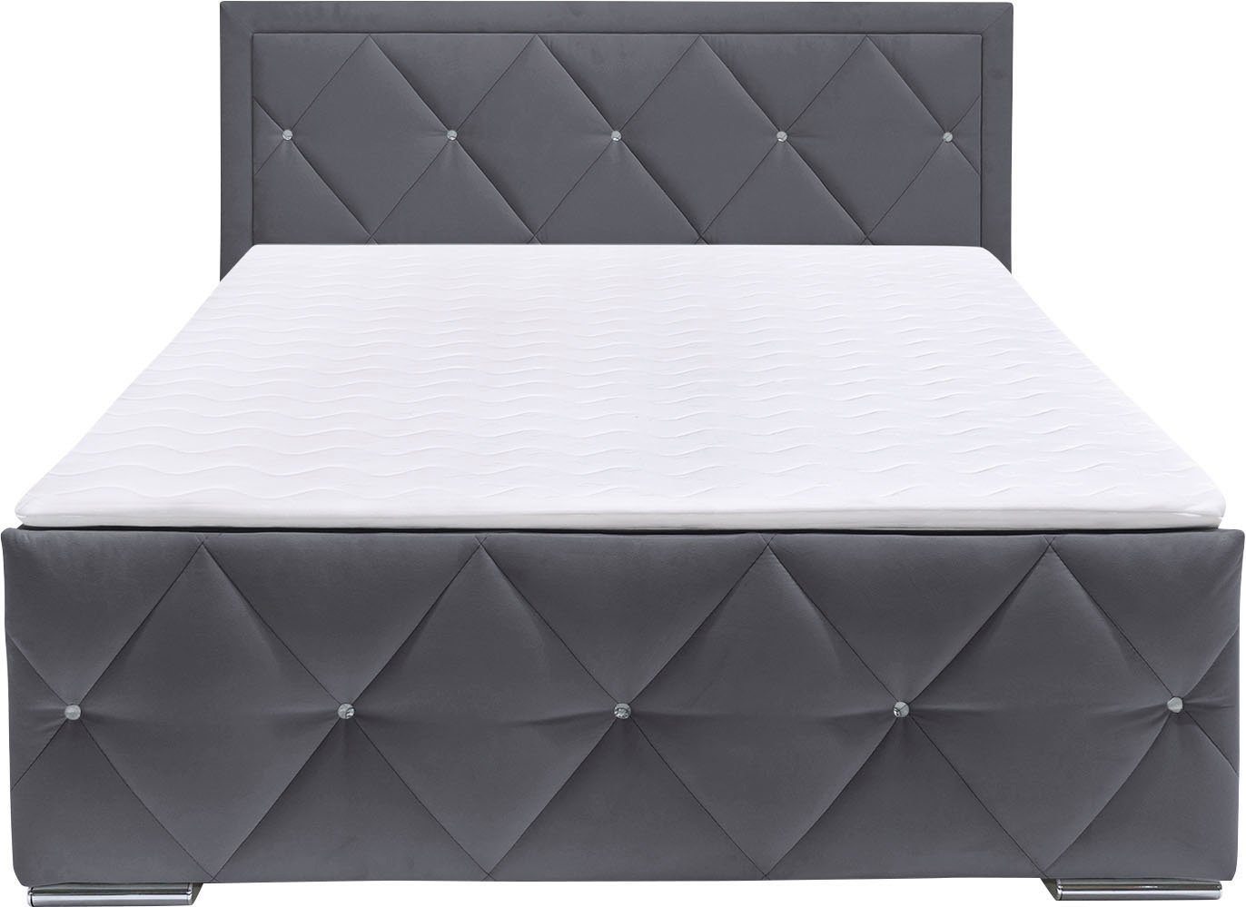 Home affaire Boxbett ALFIE, Stauraumbett mit Bettkasten, Bonnell- oder TFK-Matratze H2-H4 (mit Knopfsteppung oder Strasssteinen), inkl. Topper, Samtvelours-Stof – Bild 4 von 5