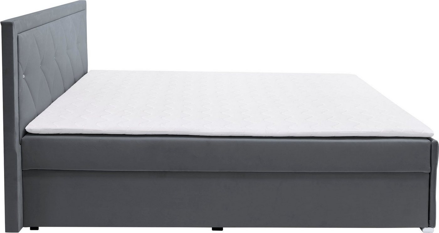 Home affaire Boxbett ALFIE, Stauraumbett mit Bettkasten, Bonnell- oder TFK-Matratze H2-H4 (mit Knopfsteppung oder Strasssteinen), inkl. Topper, Samtvelours-Stof – Bild 5 von 5