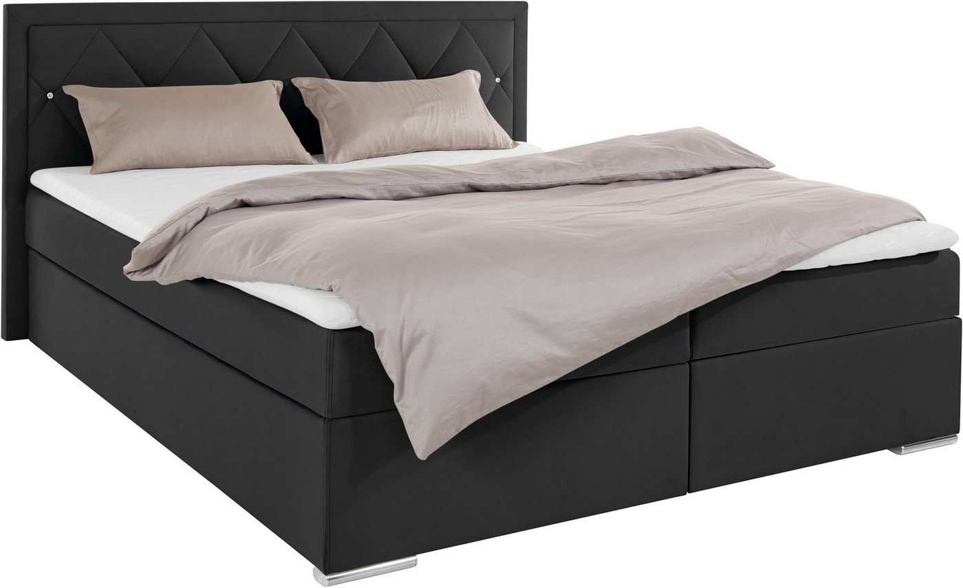 Home affaire Boxbett ALFIE, Polsterbett wahlweise mit Bettkasten, Samtvelours-Bezug (mit PUR-Schaumtopper (H2), Kaltschaumtopper (H3) oder Viscotopper (H4), mit – Bild 3 von 5