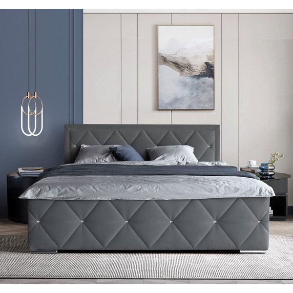 Home affaire Boxbett ALFIE, Stauraumbett mit Bettkasten, Bonnell- oder TFK-Matratze H2-H4 (mit Knopfsteppung oder Strasssteinen), inkl. Topper, Samtvelours-Stof