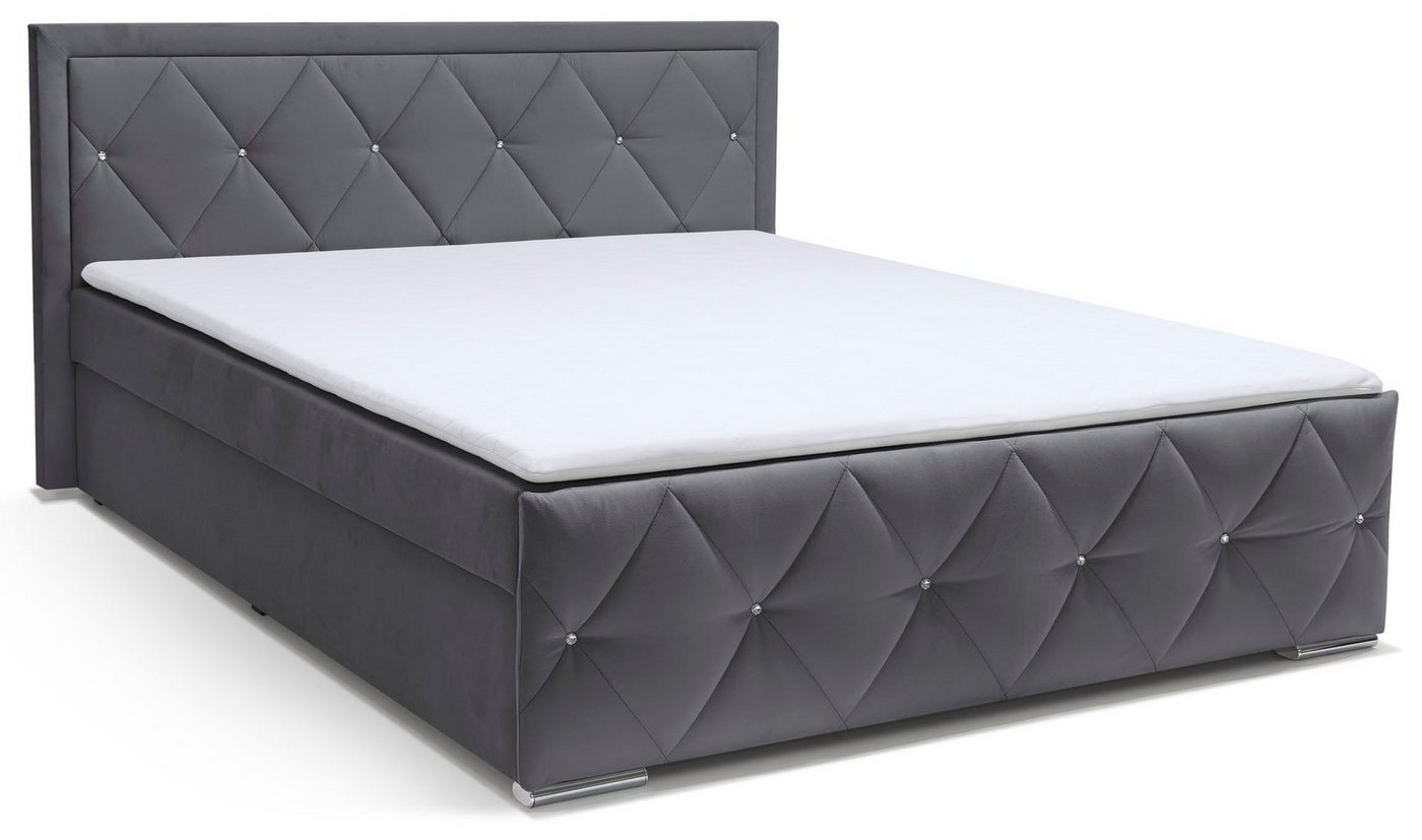 Home affaire Boxbett ALFIE, Stauraumbett mit Bettkasten, Bonnell- oder TFK-Matratze H2-H4 (mit Knopfsteppung oder Strasssteinen), inkl. Topper, Samtvelours-Stof – Bild 2 von 5