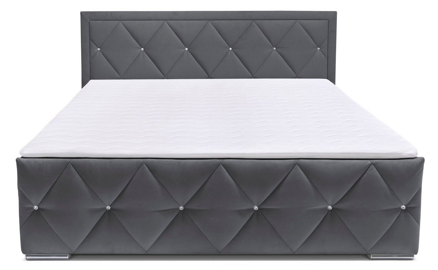 Home affaire Boxbett ALFIE, Stauraumbett mit Bettkasten, Bonnell- oder TFK-Matratze H2-H4 (mit Knopfsteppung oder Strasssteinen), inkl. Topper, Samtvelours-Stof – Bild 4 von 5