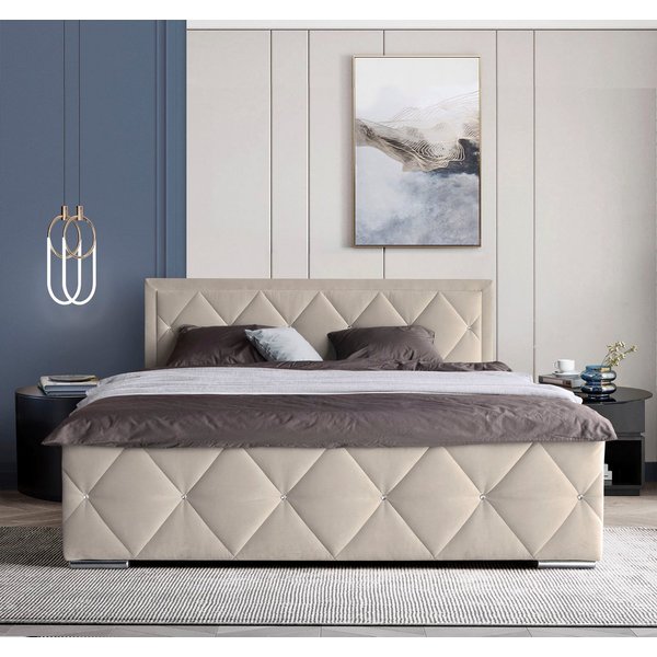 Home affaire Boxbett ALFIE, Stauraumbett mit Bettkasten, Bonnell- oder TFK-Matratze H2-H4 (mit Knopfsteppung oder Strasssteinen), inkl. Topper, Samtvelours-Stof