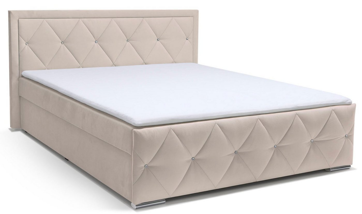 Home affaire Boxbett ALFIE, Stauraumbett mit Bettkasten, Bonnell- oder TFK-Matratze H2-H4 (mit Knopfsteppung oder Strasssteinen), inkl. Topper, Samtvelours-Stof – Bild 2 von 5