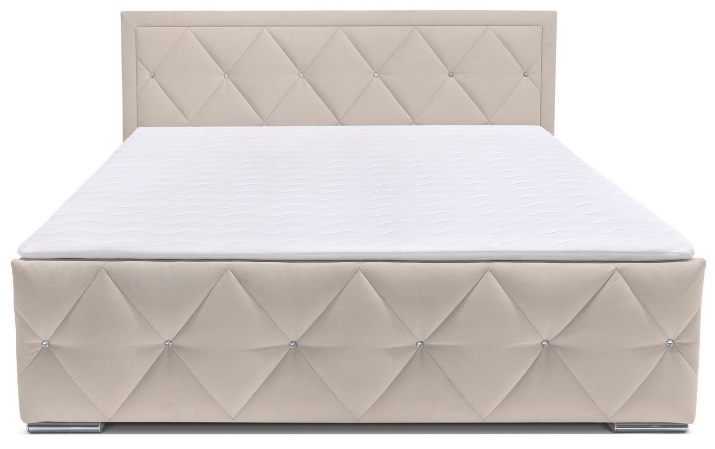 Home affaire Boxbett ALFIE, Stauraumbett mit Bettkasten, Bonnell- oder TFK-Matratze H2-H4 (mit Knopfsteppung oder Strasssteinen), inkl. Topper, Samtvelours-Stof – Bild 4 von 5