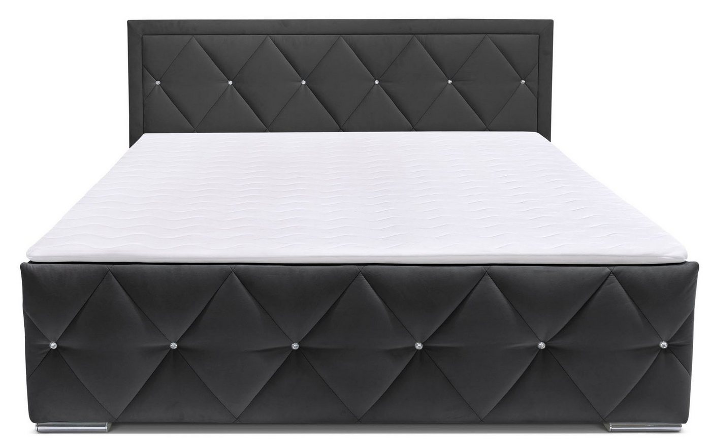 Home affaire Boxbett ALFIE, Stauraumbett mit Bettkasten, Bonnell- oder TFK-Matratze H2-H4 (mit Knopfsteppung oder Strasssteinen), inkl. Topper, Samtvelours-Stof – Bild 4 von 5