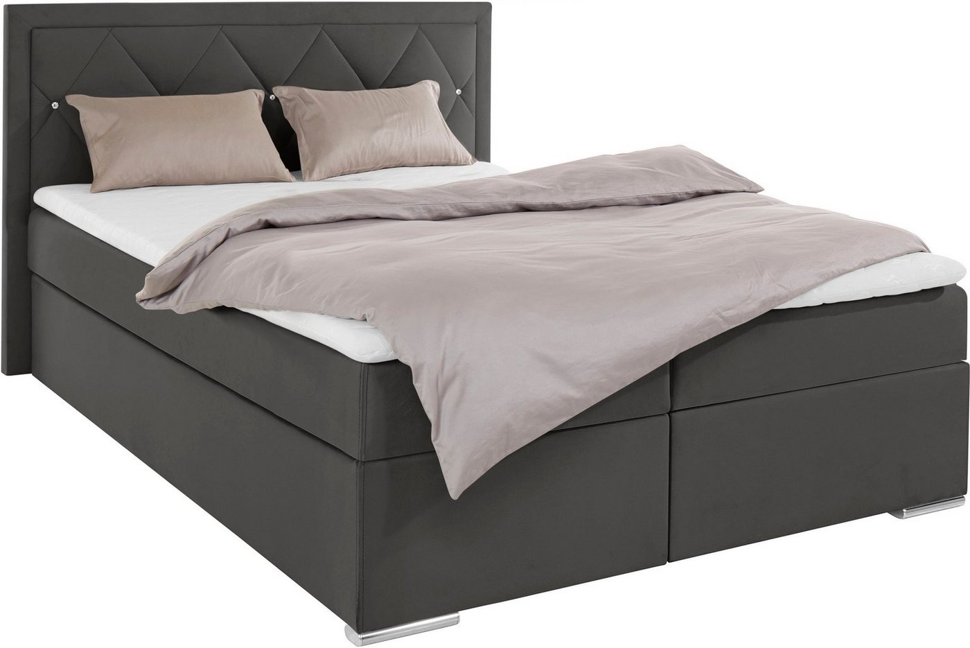 Home affaire Boxbett ALFIE, Polsterbett wahlweise mit Bettkasten, Samtvelours-Bezug (mit PUR-Schaumtopper (H2), Kaltschaumtopper (H3) oder Viscotopper (H4), mit – Bild 3 von 5