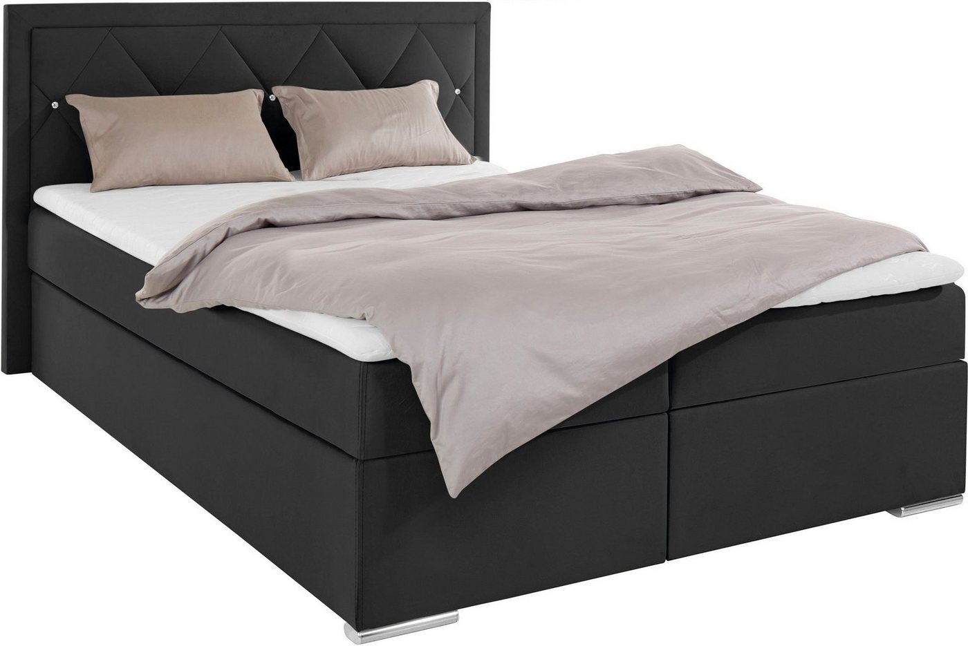 Home affaire Boxbett ALFIE, Polsterbett wahlweise mit Bettkasten, Samtvelours-Bezug (mit PUR-Schaumtopper (H2), Kaltschaumtopper (H3) oder Viscotopper (H4), mit – Bild 3 von 5