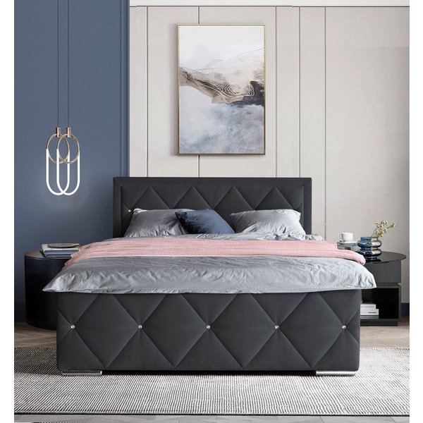 Home affaire Boxbett ALFIE, Stauraumbett mit Bettkasten, Bonnell- oder TFK-Matratze H2-H4 (mit Knopfsteppung oder Strasssteinen), inkl. Topper, Samtvelours-Stof
