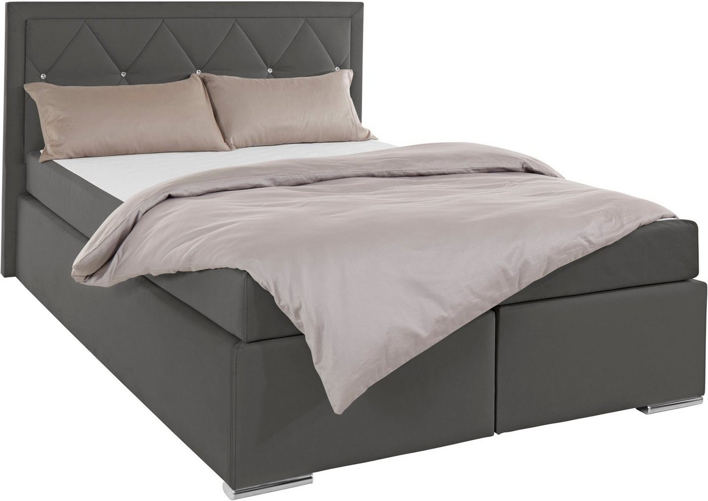 Home affaire Boxbett ALFIE, Polsterbett wahlweise mit Bettkasten, Samtvelours-Bezug (mit PUR-Schaumtopper (H2), Kaltschaumtopper (H3) oder Viscotopper (H4), mit – Bild 3 von 5
