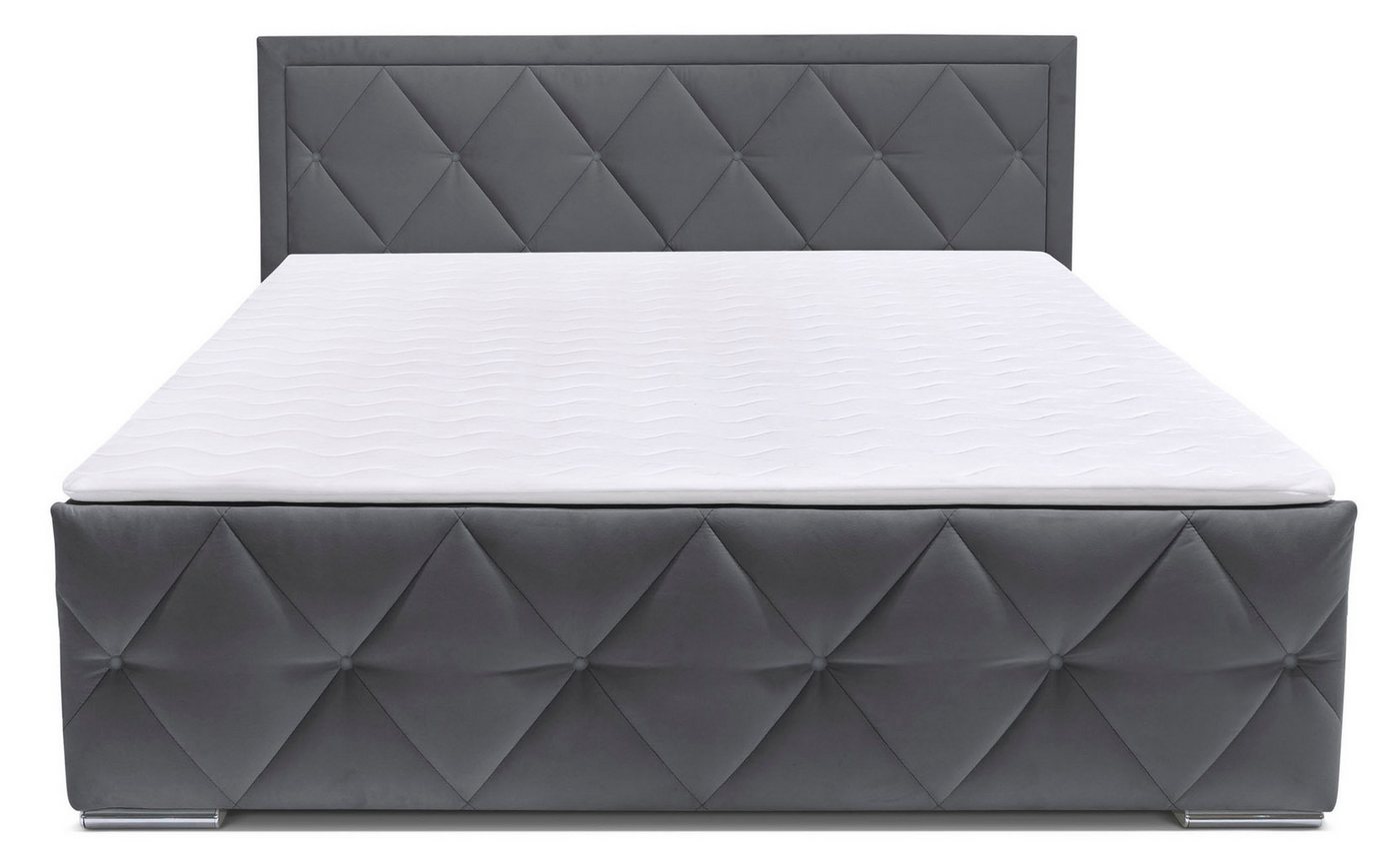Home affaire Boxbett ALFIE, Stauraumbett mit Bettkasten, Bonnell- oder TFK-Matratze H2-H4 (mit Knopfsteppung oder Strasssteinen), inkl. Topper, Samtvelours-Stof – Bild 4 von 5