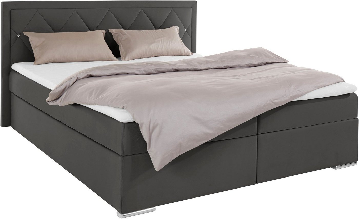 Home affaire Boxbett ALFIE, Polsterbett wahlweise mit Bettkasten, Samtvelours-Bezug (mit PUR-Schaumtopper (H2), Kaltschaumtopper (H3) oder Viscotopper (H4), mit – Bild 3 von 5