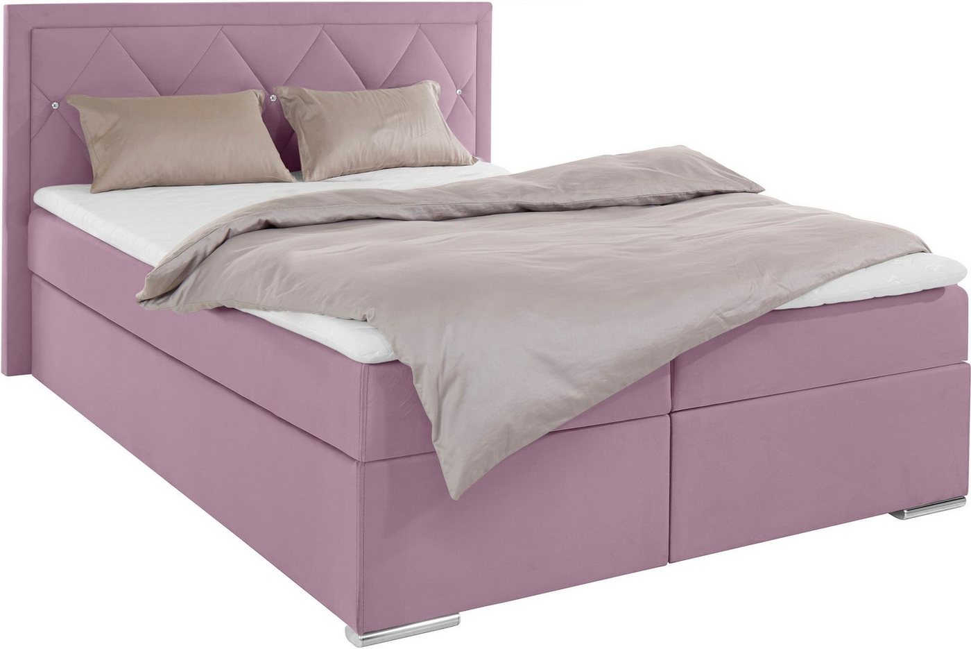 Home affaire Boxbett ALFIE, Polsterbett wahlweise mit Bettkasten, Samtvelours-Bezug (mit PUR-Schaumtopper (H2), Kaltschaumtopper (H3) oder Viscotopper (H4), mit – Bild 3 von 5
