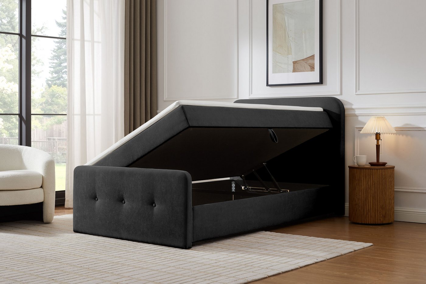 Home affaire Boxbett Amrum, Polsterbett mit Bettkasten, inkl. Taschenfederkernmatratze H3, mit Kaltschaumtopper, Chenille-Bezug, 120x200 & 180x200 cm – Bild 3 von 5