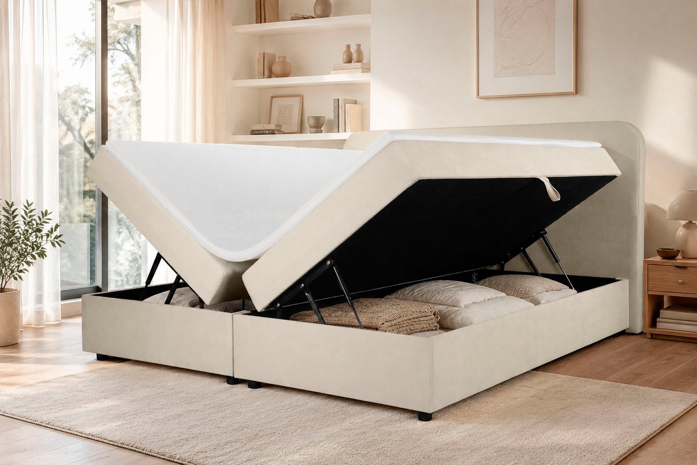 Home affaire Boxbett AMRUM, Polsterbett mit Bettkasten, inkl. Taschenfederkernmatratze H3, mit Kaltschaumtopper, Chenille-Bezug, 120x200 & 180x200 cm – Bild 3 von 5