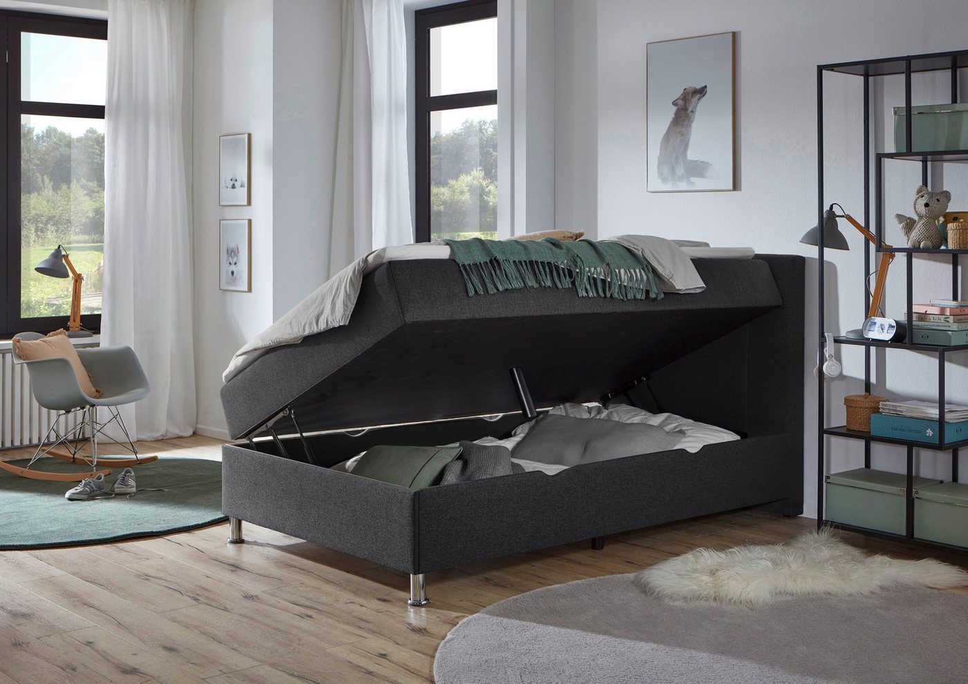 Home affaire Boxbett ESCALON, Polsterbett mit Bettkasten, inkl. Taschenfederkernmatratze H3, mit Anti-Slip-Topper, Strukturstoff-Bezug, Liegefläche 120x200 cm – Bild 3 von 5