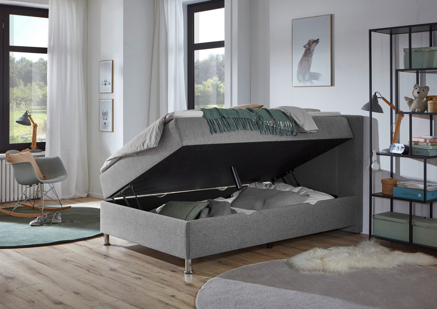 Home affaire Boxbett ESCALON, Polsterbett mit Bettkasten, inkl. Taschenfederkernmatratze H3, mit Anti-Slip-Topper, Strukturstoff-Bezug, Liegefläche 120x200 cm – Bild 3 von 5