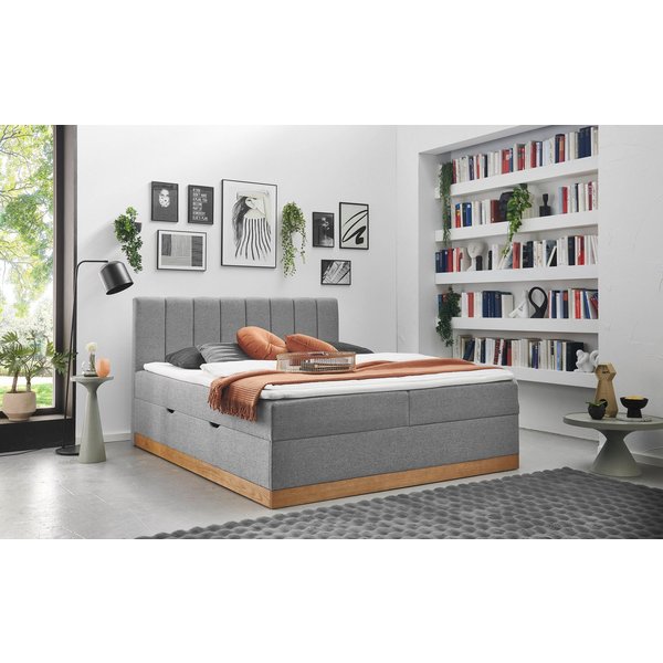 Home affaire Boxbett FRAPELLE, Polsterbett mit Bettkasten und Taschenfederkernmatratze H3, mit Topper, Strukturstoff-Bezug, Sockel eichefarbig, 180x200cm