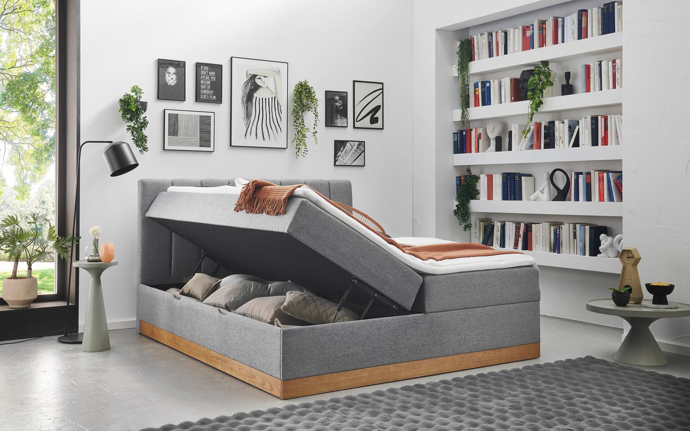 Home affaire Boxbett FRAPELLE, Polsterbett mit Bettkasten und Taschenfederkernmatratze H3, mit Topper, Strukturstoff-Bezug, Sockel eichefarbig, 180x200cm – Bild 3 von 5