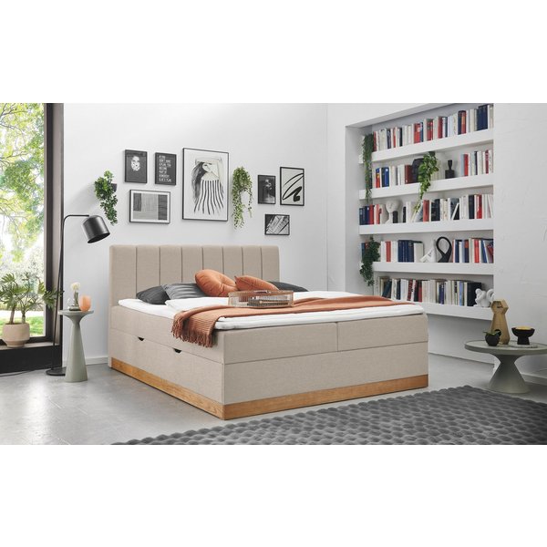 Home affaire Boxbett FRAPELLE, Polsterbett mit Bettkasten und Taschenfederkernmatratze H3, mit Topper, Strukturstoff-Bezug, Sockel eichefarbig, 180x200cm
