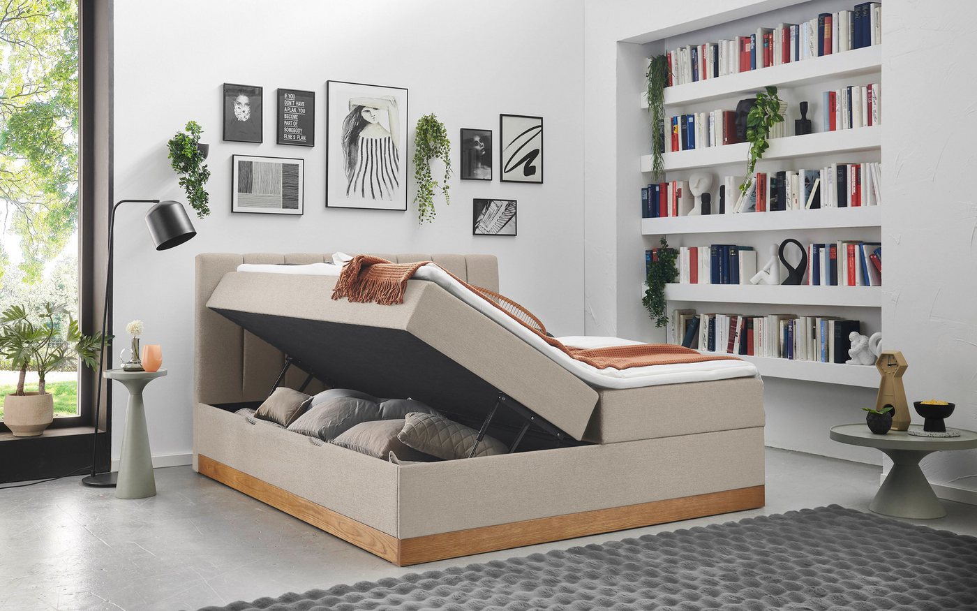 Home affaire Boxbett FRAPELLE, Polsterbett mit Bettkasten und Taschenfederkernmatratze H3, mit Topper, Strukturstoff-Bezug, Sockel eichefarbig, 180x200cm – Bild 3 von 5