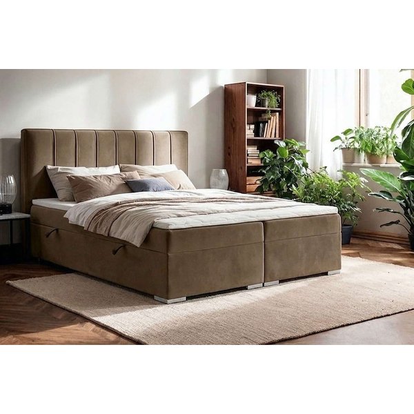 Home affaire Boxbett GALLIPOL mit Bettkästen, Matratze und Topper, Breite 140/160/180/200cm (Doppelbet mit Kopfteil), Stauraumbett mit Bonnell- oder Taschenfede