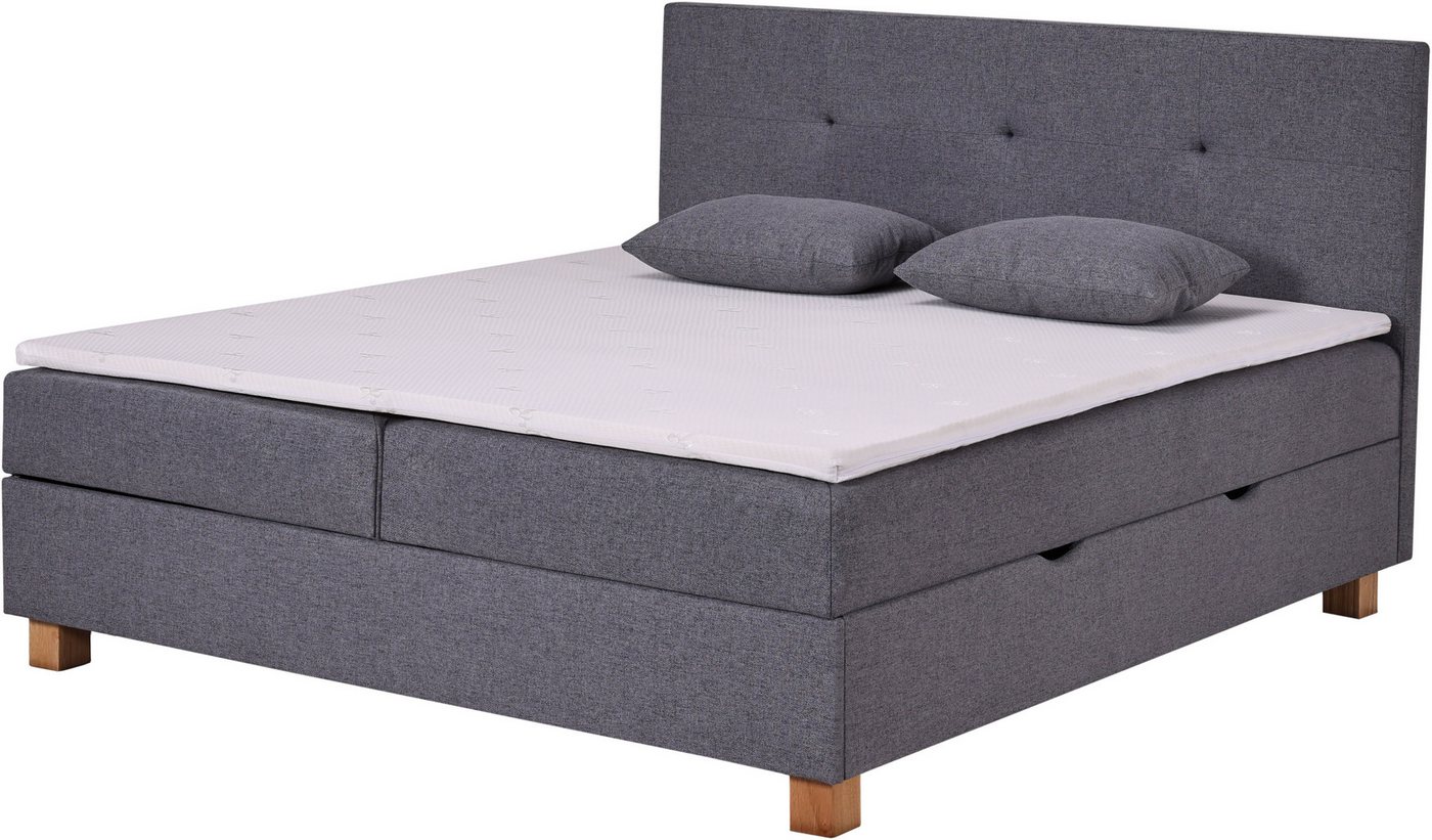 Home affaire Boxbett Oyré, Polsterbett mit Bettkasten, inkl. Taschenfederkernmatratze H3, mit Topper, Strukturstoff-Bezug, 180x200 cm, Holzfüße in eichefarben – Bild 2 von 5