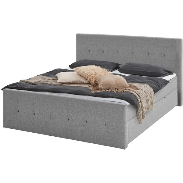 Home affaire Boxbett TESSAJA, Polsterbett mit Bettkasten, inkl. Taschenfederkernmatratze H3, mit Anti-Slip-Topper, Strukturstoff-Bezug, Liegefläche 180x200 cm
