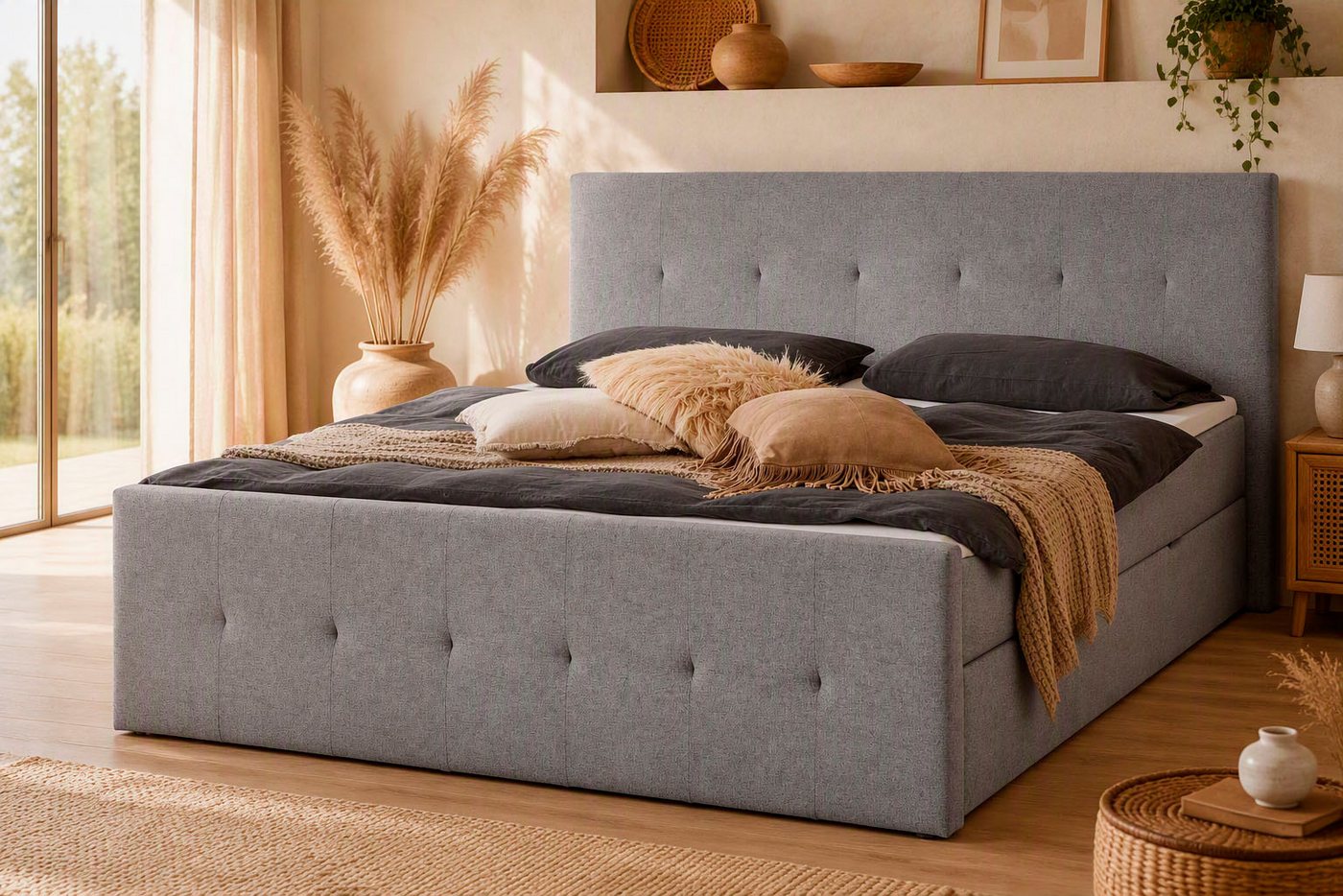 Home affaire Boxbett TESSAJA, Polsterbett mit Bettkasten, inkl. Taschenfederkernmatratze H3, mit Anti-Slip-Topper, Strukturstoff-Bezug, Liegefläche 180x200 cm – Bild 2 von 5