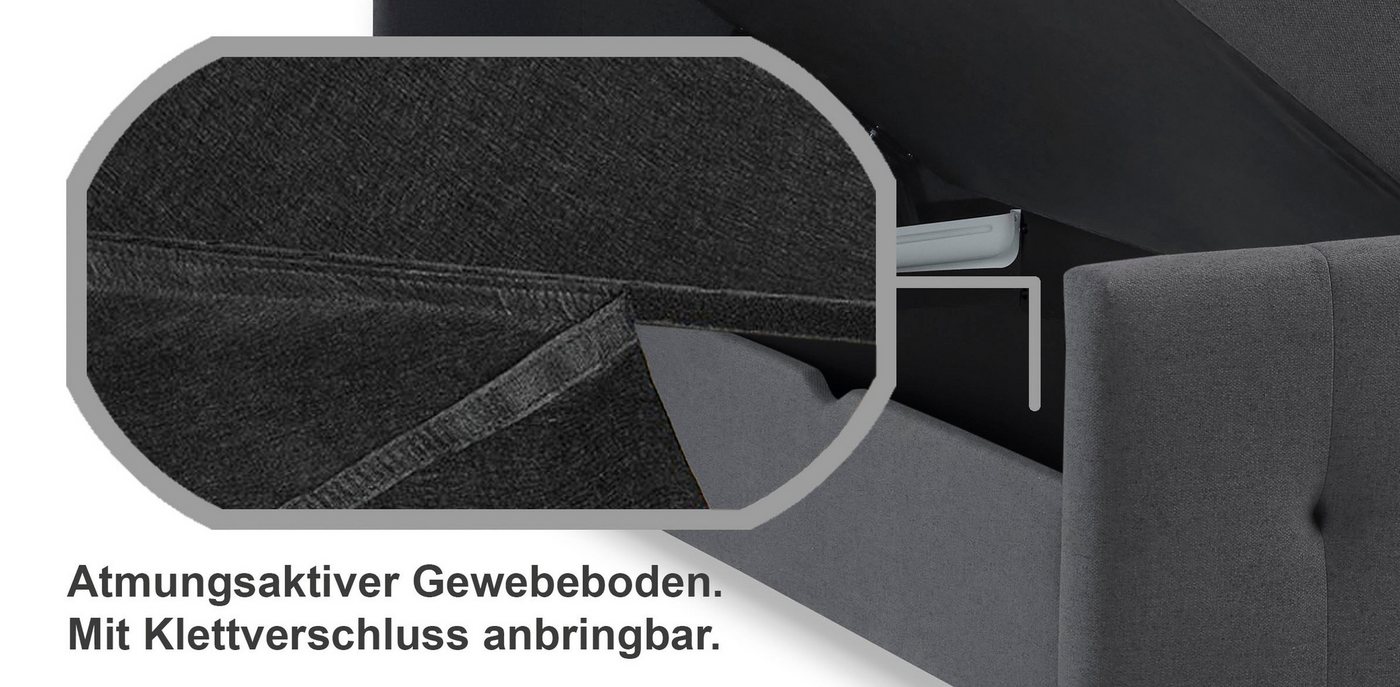 Home affaire Boxbett TESSAJA, Polsterbett mit Bettkasten, inkl. Taschenfederkernmatratze H3, mit Anti-Slip-Topper, Strukturstoff-Bezug, Liegefläche 180x200 cm – Bild 4 von 5