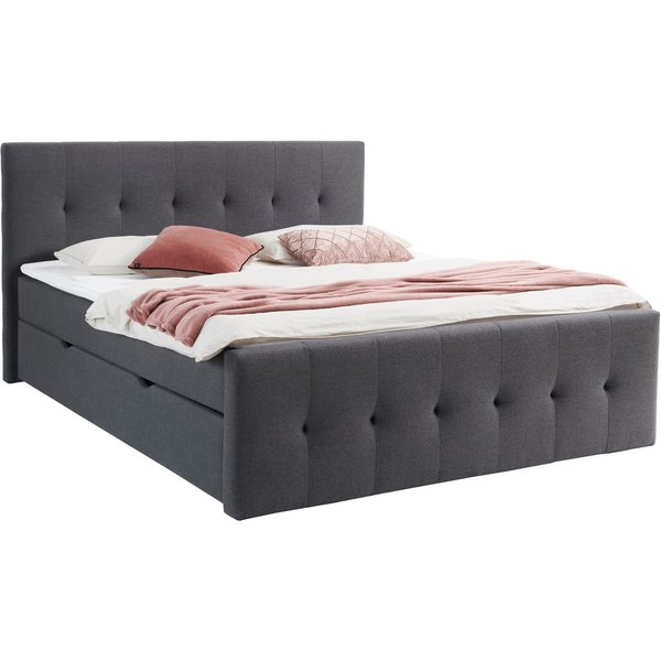 Home affaire Boxbett TESSAJA, Polsterbett mit Bettkasten, inkl. Taschenfederkernmatratze H3, mit Anti-Slip-Topper, Strukturstoff-Bezug, Liegefläche 180x200 cm