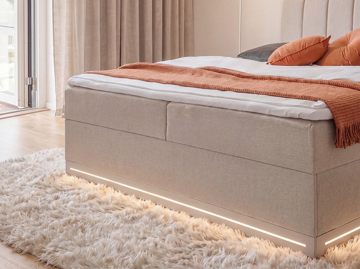 Home affaire Boxbett WAKKANAI, Polsterbett mit Bettkasten, inkl. Taschfederkernmatratze H3, mit PUR-Schaum-Topper, mit LED-Lichtleiste, LIegefläche 180x200cm – Bild 4 von 5