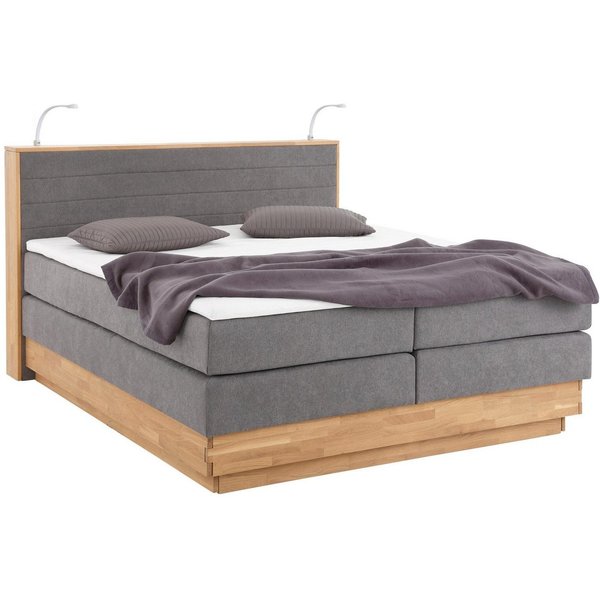 Home affaire Boxspringbett CAVAN, mit Bettkasten, inkl. 7-Zonen-TTFK-Matratze H2-H4 und Topper (mit LED-Beleuchtung), aus Massiveiche, Microfaser- oder Struktur