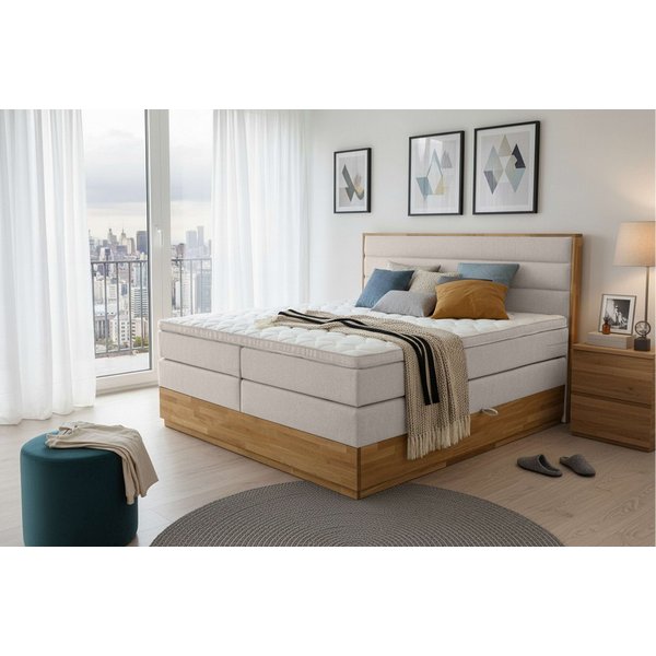 Home affaire Boxspringbett Evelina, Doppelbett, Polsterbett, Komfortbett, 160 & 180 cm, inkl. 6 cm Topper, zwei Bettkästen, Taschen-Federkernmatratze in H3