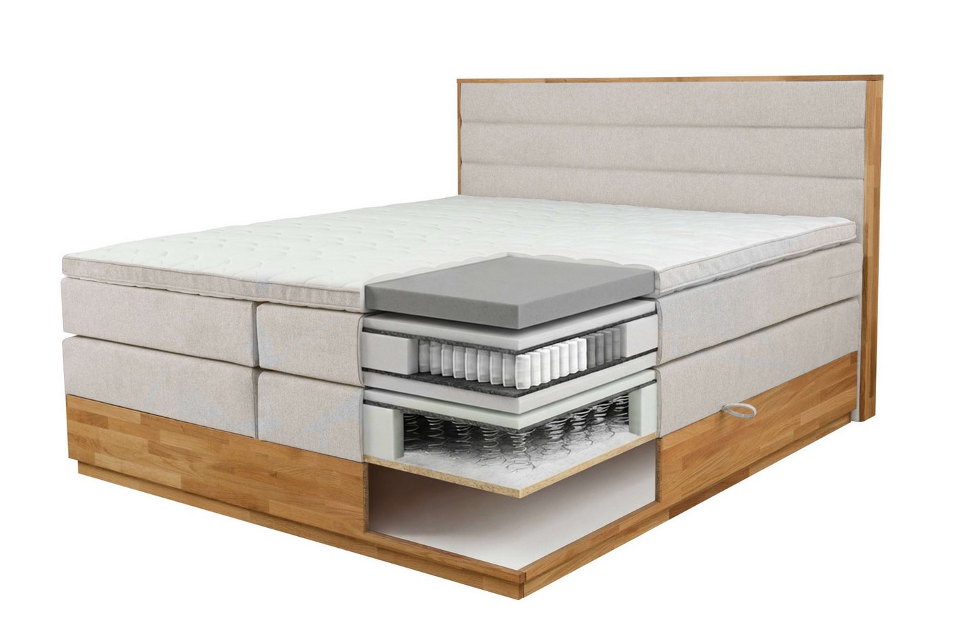 Home affaire Boxspringbett Evelina, Doppelbett, Polsterbett, Komfortbett, 160 & 180 cm, inkl. 6 cm Topper, zwei Bettkästen, Taschen-Federkernmatratze in H3 – Bild 4 von 5