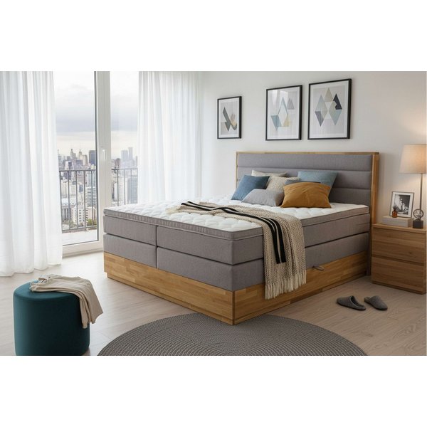 Home affaire Boxspringbett Evelina, Doppelbett, Polsterbett, Komfortbett, 160 & 180 cm, inkl. 6 cm Topper, zwei Bettkästen, Taschen-Federkernmatratze in H3