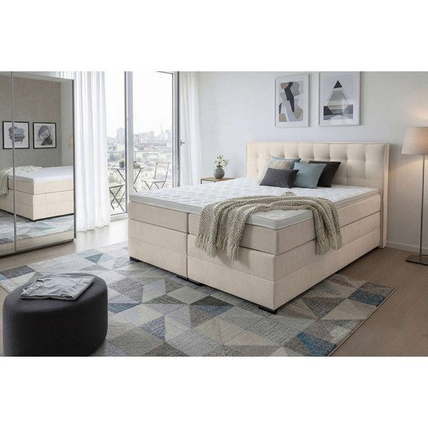 Home affaire Boxspringbett Köln, Doppelbett, Polsterbett, Federkernbett, Komforbett, 160, 180 cm, inkl. Topper, zwei Bettkästen, Taschen-Federkernmatratze, Härt