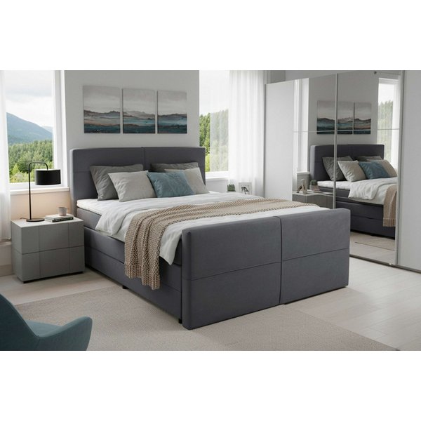 Home affaire Boxspringbett Lucas, Doppelbett, Polsterbett, Federkernbett, Komforbett, 160,180 cm, inkl. Topper, zwei Bettkästen, Taschen-Federkernmatratze, Härt