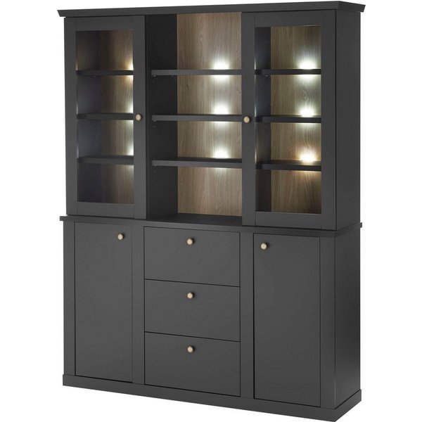 Home affaire Buffet Lincoln, Hochschrank im Landhausstil, moderner Schrank edles Design, messingfarbene Knopfgriffe, vielseitig einsetzbar
