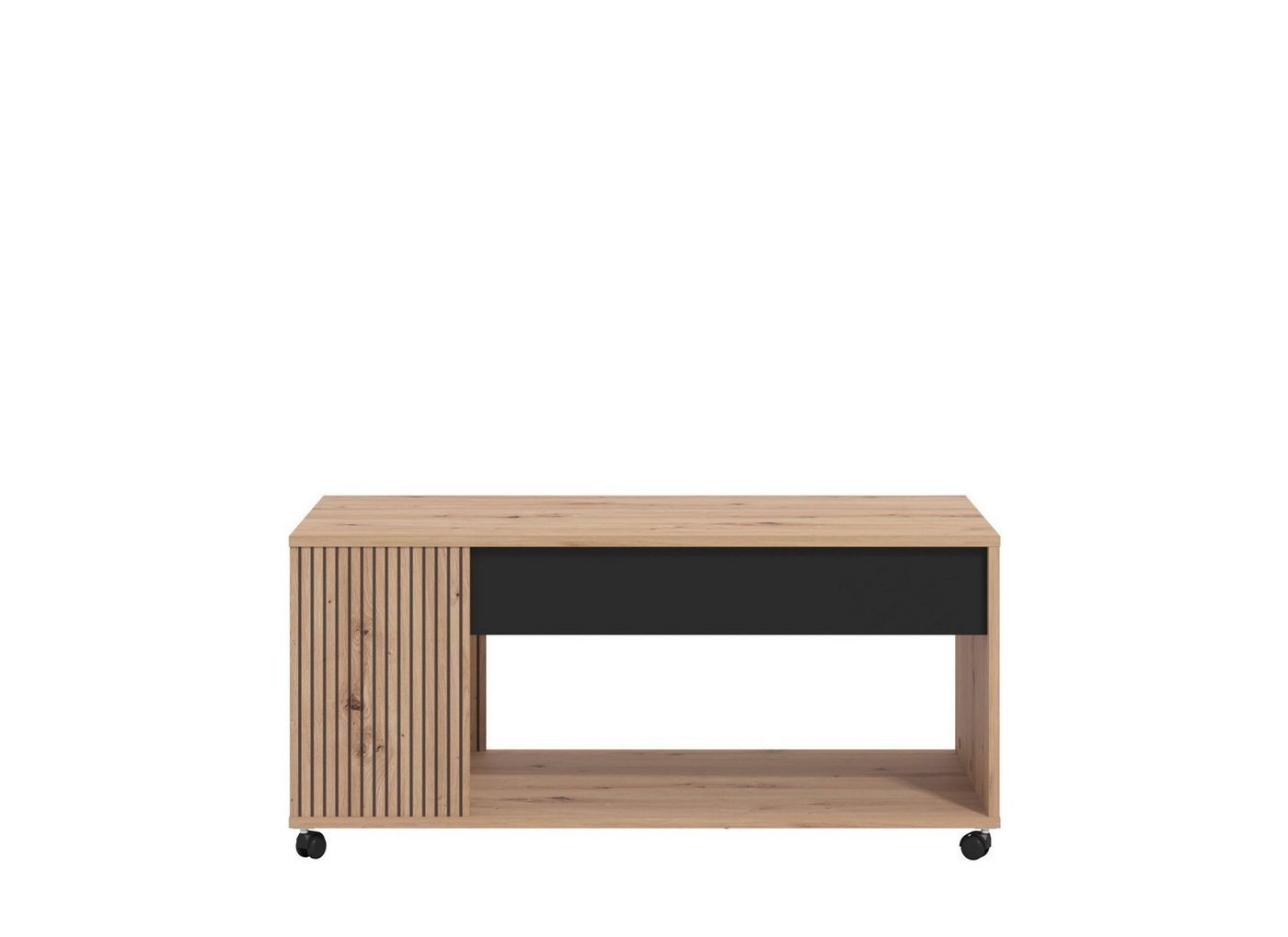 Home affaire Couchtisch Mayenne Kaffeetisch, 101 cm, rechteckig, modern design, mit rollen, mit Schublade, mit dekorativen schwarzen Streifen, in Artisan Eiche – Bild 2 von 5