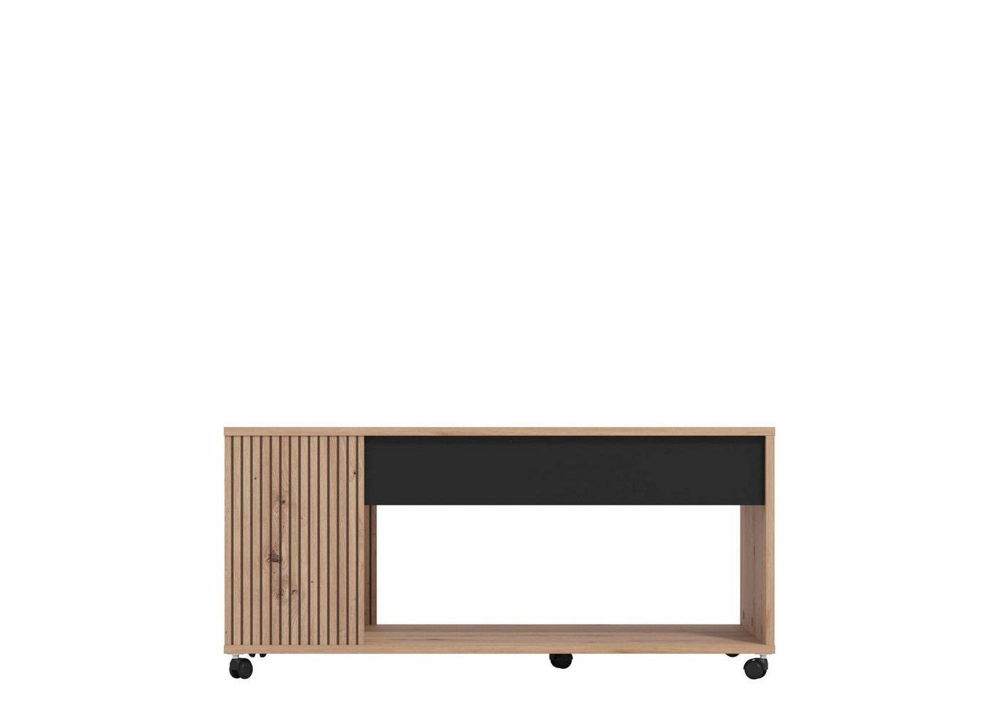 Home affaire Couchtisch Mayenne Kaffeetisch, 101 cm, rechteckig, modern design, mit rollen, mit Schublade, mit dekorativen schwarzen Streifen, in Artisan Eiche – Bild 3 von 5