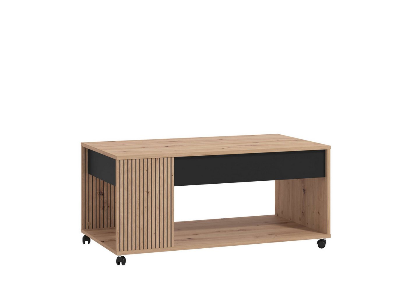 Home affaire Couchtisch Mayenne Kaffeetisch, 101 cm, rechteckig, modern design, mit rollen, mit Schublade, mit dekorativen schwarzen Streifen, in Artisan Eiche – Bild 4 von 5